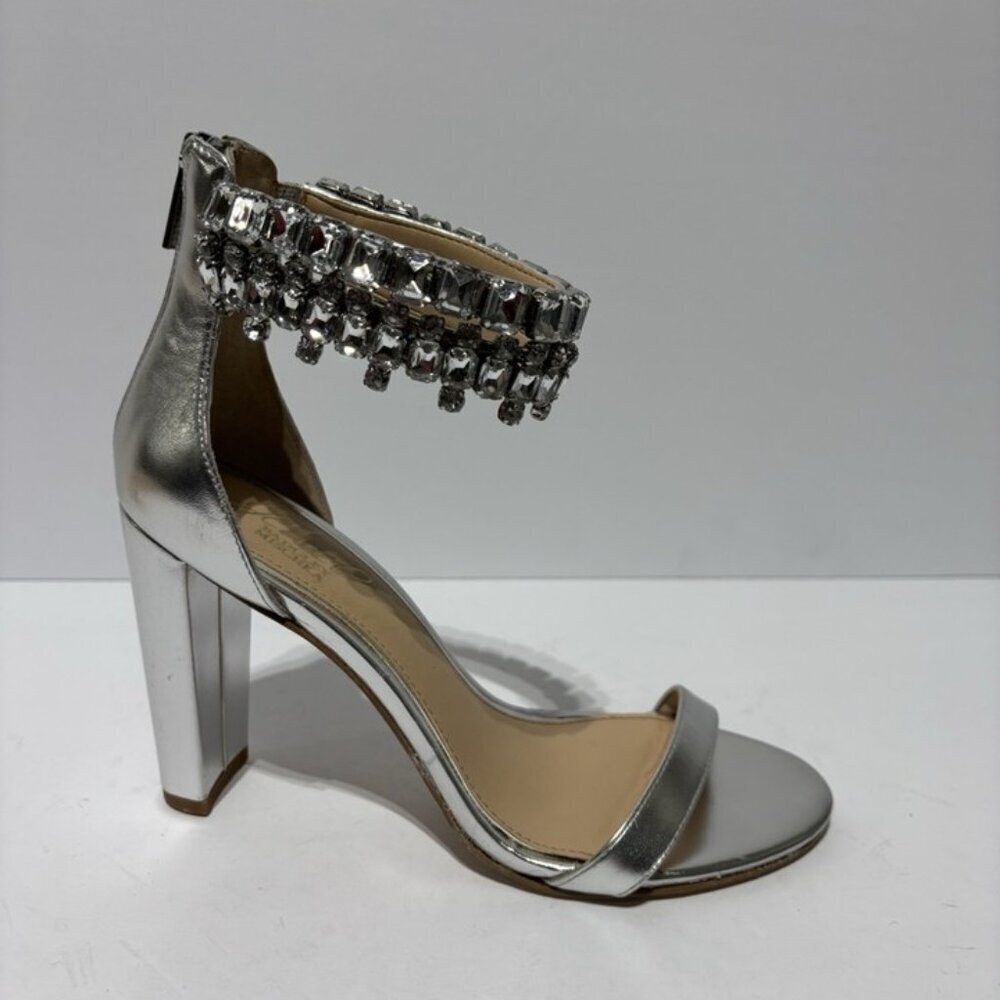 Jewel Badgley Mischka Women’s Dancer Silver Ankle Strap Sandals, Size 7.5 M
